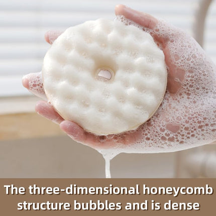 Double-sided dishwashing brush - Sponge brush with suction cup - 1 base + 2 refillable sponges - Scratch-free kitchen brush - Beige.