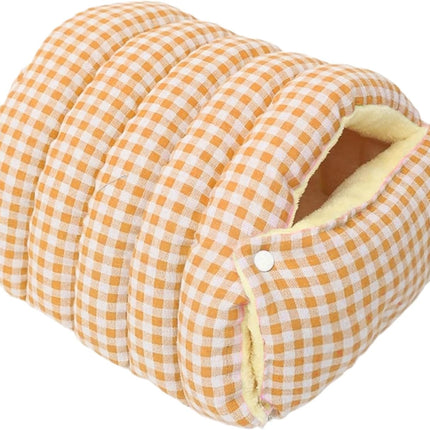 Cat House - Cat Basket - Plush and Warm - Removable and Washable - Closed Cat Bed for Winter - Suitable for Indoor and Outdoor Use in Winter, Camping, Travel, Bedroom, Living Room and Apartment - Orange and White Checkered Pattern.