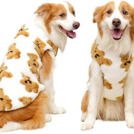 Dog Coat - Cute Bear Pattern - Plush Dog Vest - Winter Dog Coats - Dog Coat - Suitable for medium to large dogs weighing 20-25 kg - White.