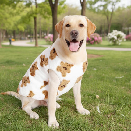 Dog Coat - Cute Bear Pattern - Plush Dog Vest - Winter Dog Coats - Dog Coat - Suitable for medium to large dogs weighing 20-25 kg - White.