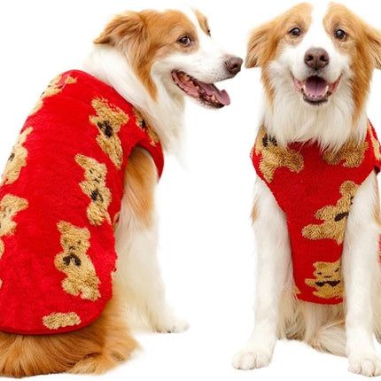 Dog Coat - Cute Bear Pattern - Plush Dog Vest - Winter Dog Coats - Dog Coat - Suitable for medium to large dogs weighing 20-25 kg - Red.