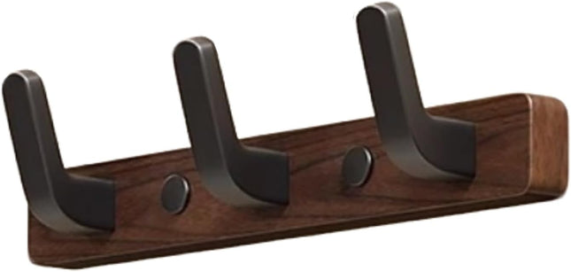 Coat rack - Wall coat rack - Coat rack with hooks - Storage rack - 25 × 3 cm - Wooden coat rack - Walnut - 3 hooks - Black.