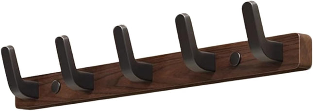 Coat rack - Wall coat rack - Coat rack with hooks - Storage rack - 25 × 3 cm - Wooden coat rack - Walnut - 5 hooks - Black.