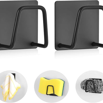 Storage rack - Sponge rack - Self-adhesive - Waterproof - Stainless steel sponge rack for the sink - Sink organizer - Dishcloth holder - suitable for smooth tiles, painted walls and mirrors - Pack of 4 - Black.