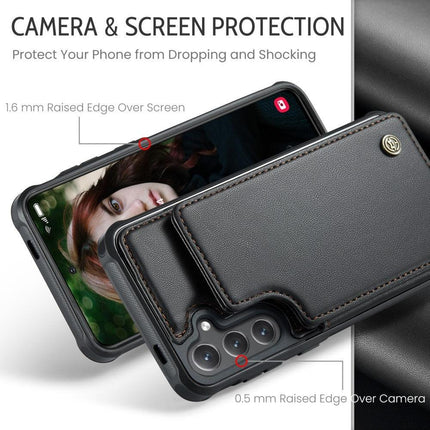 Compatible with Samsung Galaxy S25 Case with RFID Protection and Stand in Black.