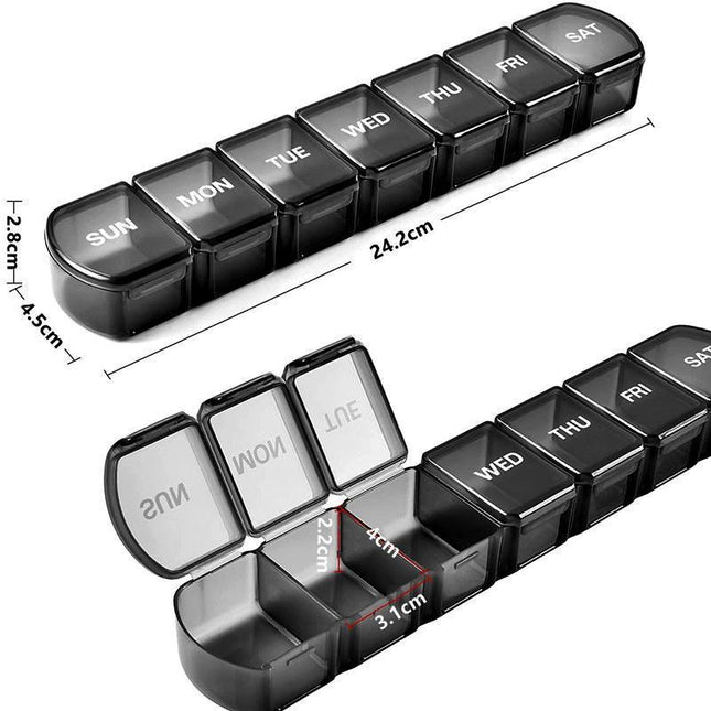 Week Medicine Dispenser with Large Compartments Black.