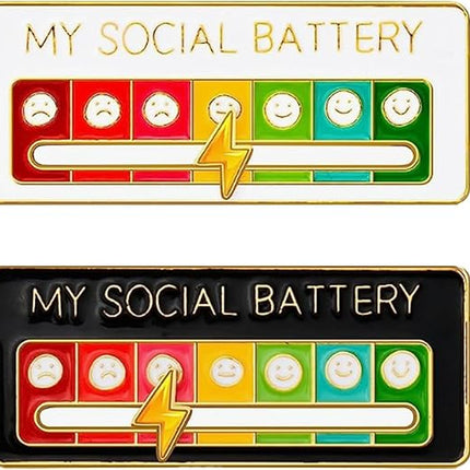 2 pcs MY SOCIAL BATTERY, Funny Social Mood Brooch Pin for 7 Days, Pin Funny Social Battery Brooch Badge Mood Pin Badge Cute.