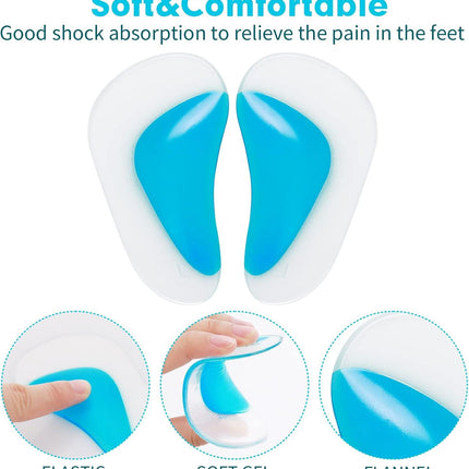 Orthopedic Gel Insoles 3 Pairs for Arch Support Plantar Fasciitis Silicone Shoe Inserts.
