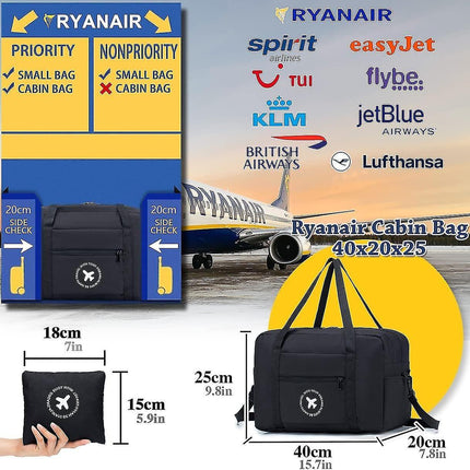 Cabin Bag 40x20x25cm for Ryanair Approved Size Foldable Bag Travel Bag Under Seat Luggage Holder-Xin.