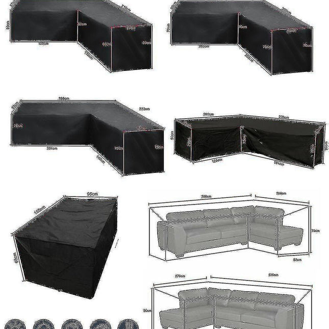 12 Sizes L-Shape All-Weather Cover Waterproof Rattan Corner Furniture Protector Garden Patio Outdoor Sofa Cover Dust Cover215*215*87cm.