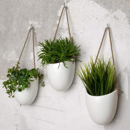 3-Pack White Ceramic Wall Pots.