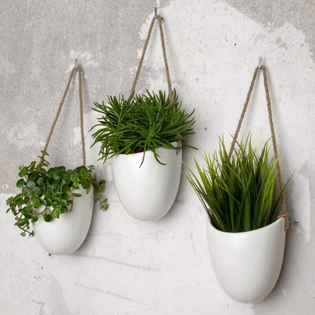 3-Pack White Ceramic Wall Pots.