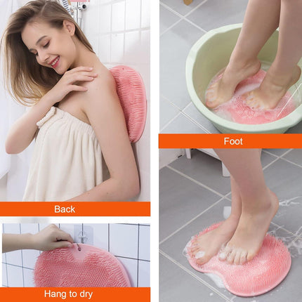2-Pack Shower Scrubber for Back and Feet, Wall-Mounted Silicone Back Scrubber, Bath Massage Cushion Brush with Suction Cups.