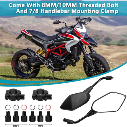 Motorcycle Rearview Mirrors Universal Pair Compatible with Motorcycles.