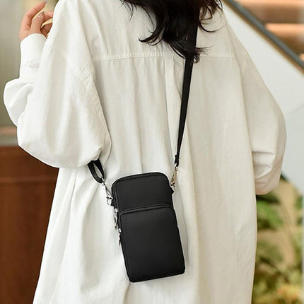 Mobile Phone Bag with Shoulder Strap in Durable Nylon Polyester Black.