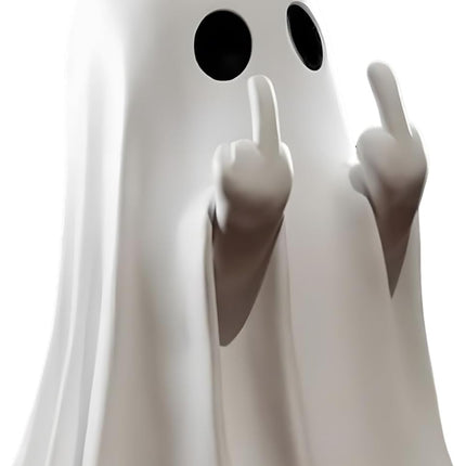 Funny Cheeky Halloween Ghost with Middle Finger Resin Statue Ornament Scary Sculpture.