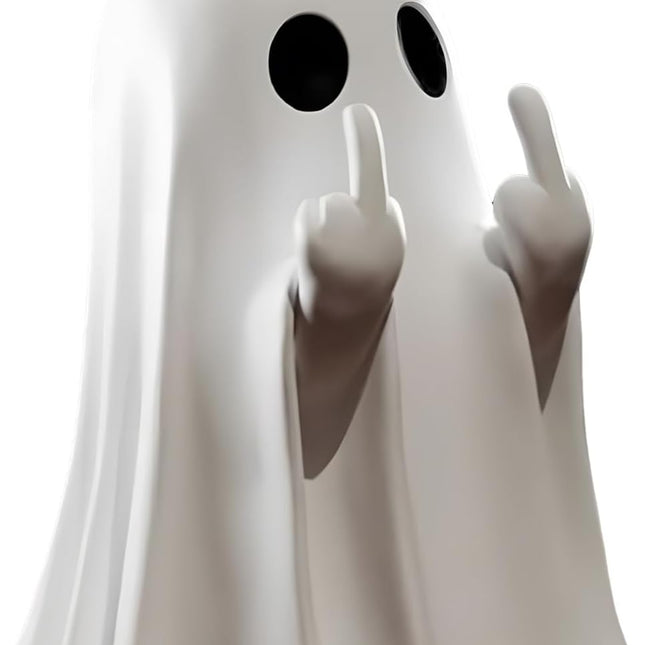 Funny Cheeky Halloween Ghost with Middle Finger Resin Statue Ornament Scary Sculpture.