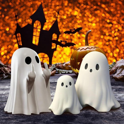 Funny Cheeky Halloween Ghost with Middle Finger Resin Statue Ornament Scary Sculpture.