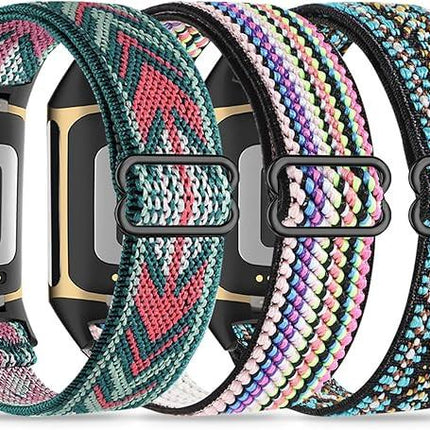 3 Elastic Wristbands, Compatible with Fitbit Charge 5/Fitbit Charge 6 Bracelet for Men and Women, Breathable and Adjustable A.
