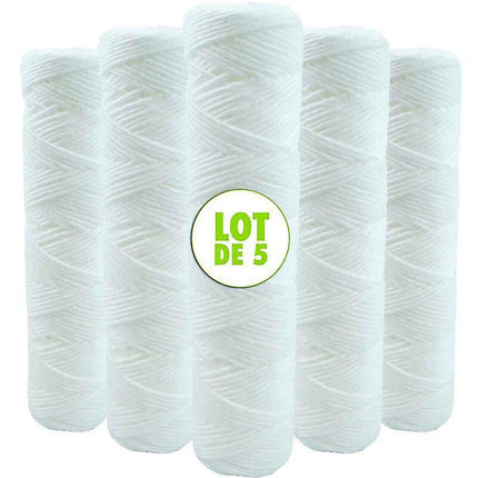 Set of 5 Spiral Water Filter Cartridges Anti-Sediment 10 Inch 254 mm - Compatible with 10 Inch Filters Made in France 5 Microns.