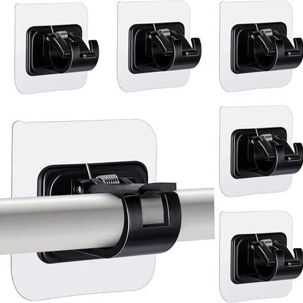 6 pcs Self-Adhesive Curtain Rod Holders, Nail-Free Adjustable Curtain Rod Brackets, Curtain Rod Wall Mounts (Black).
