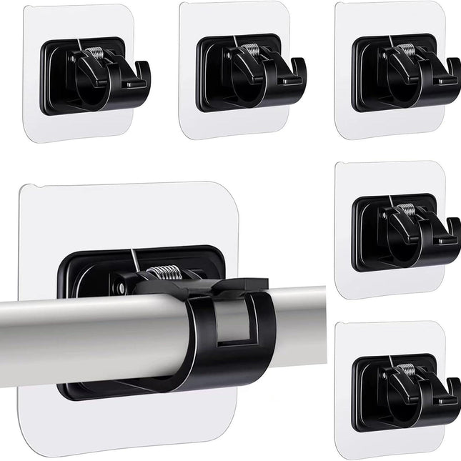 6 pcs Self-Adhesive Curtain Rod Holders, Nail-Free Adjustable Curtain Rod Brackets, Curtain Rod Wall Mounts (Black).