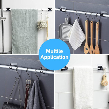 6 pcs Self-Adhesive Curtain Rod Holders, Nail-Free Adjustable Curtain Rod Brackets, Curtain Rod Wall Mounts (Black).
