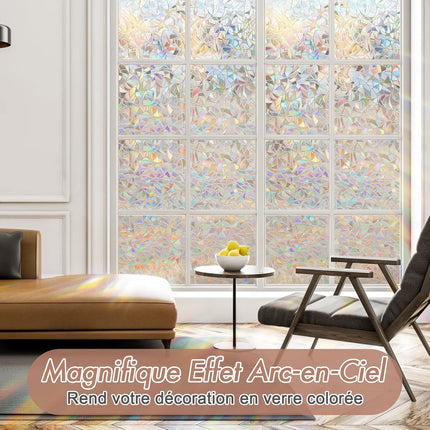 Electrostatic Window Film Anti Glare Anti UV 45x200cm Rainbow 3D Decorative.