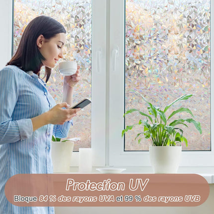 Electrostatic Window Film Anti Glare Anti UV 45x200cm Rainbow 3D Decorative.
