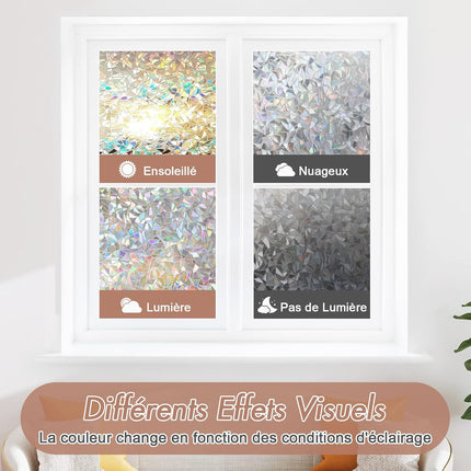 Electrostatic Window Film Anti Glare Anti UV 45x200cm Rainbow 3D Decorative.