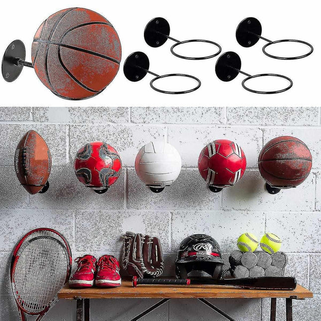 3pcs Wall Mounted Ball Rack Iron Basketball Storage Display Holder Football Rugby Hanging Rack Space Saving - Perfect Black 3pc.