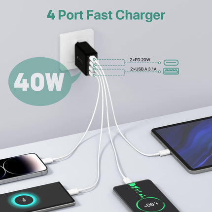 USB C Charger, 40W Fast Charger with Multiple Outlets, Compatible withSamsung and Xiaomi, USB Charging Plug Adapter.