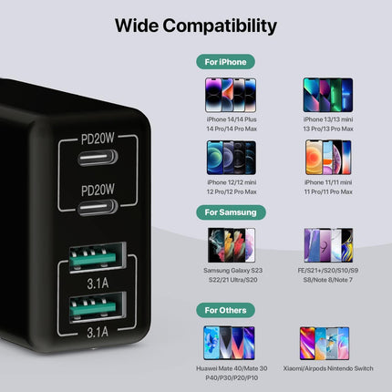 USB C Charger, 40W Fast Charger with Multiple Outlets, Compatible withSamsung and Xiaomi, USB Charging Plug Adapter.