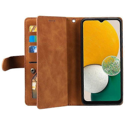 Compatible with Samsung Galaxy A26 5G Phone Case, PU Leather Zipper Wallet with 9 Card Slots, Brown.