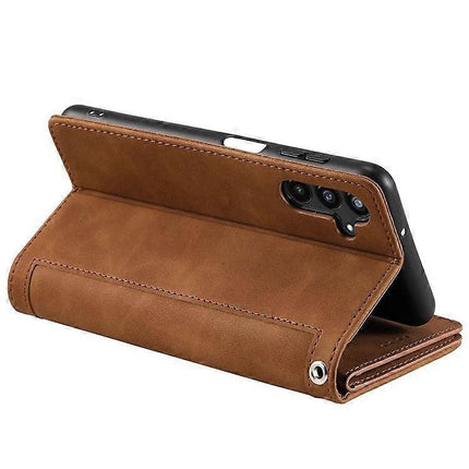 Compatible with Samsung Galaxy A26 5G Phone Case, PU Leather Zipper Wallet with 9 Card Slots, Brown.