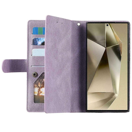 Compatible with Samsung Galaxy S25 Ultra Case PU Leather Wallet Cover with Zipper and 9 Card Slots.