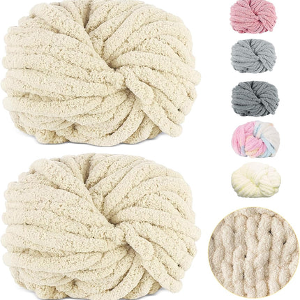 Chunky Chenille Fur Yarn Soft Wool Knitting Yarn 500g (250gx2) approx 54m Compatible with Crochet for Blankets Scarfs Hats Beige.