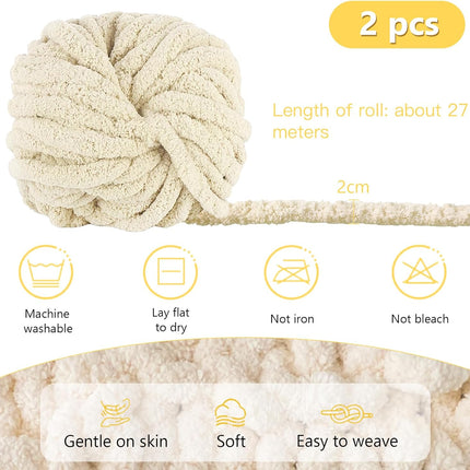 Chunky Chenille Fur Yarn Soft Wool Knitting Yarn 500g (250gx2) approx 54m Compatible with Crochet for Blankets Scarfs Hats Beige.