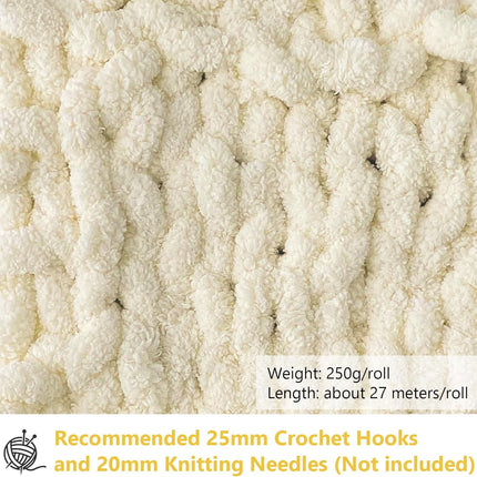 Chunky Chenille Fur Yarn Soft Wool Knitting Yarn 500g (250gx2) approx 54m Compatible with Crochet for Blankets Scarfs Hats Beige.