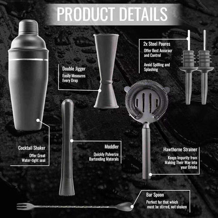 Cocktail Shaker Set - Matte Black - Stainless Steel Black Black.