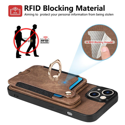 iPhone 11 Compatible Leather Case with RFID Blocking Multi-Functional Card Holder Lanyard Anti-Theft Ring Light Purple.