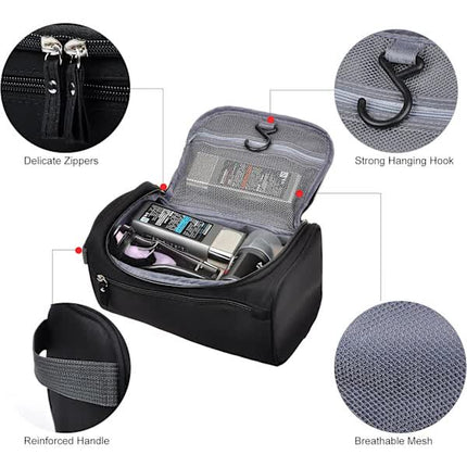 Men's Small Travel Toiletry Bag Black for Shaving Shower Hygiene Items.