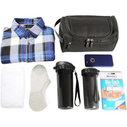 Men's Small Travel Toiletry Bag Black for Shaving Shower Hygiene Items.