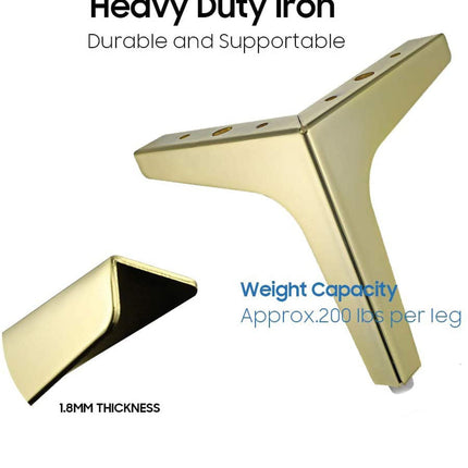 Metal Furniture Legs 4-Pack Black 10 cm Gold for Sofa Cabinet Couch Ottoman Table 90 kg Load Capacity.