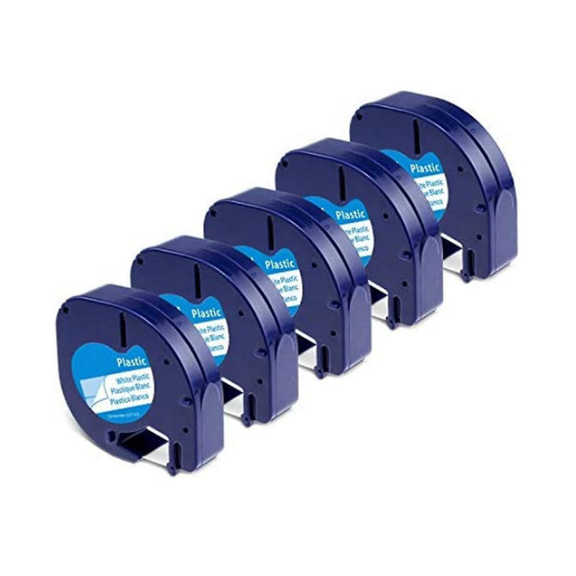 Letratag Refill Tape 5-Pack Black on White Compatible with Letratag 91331.