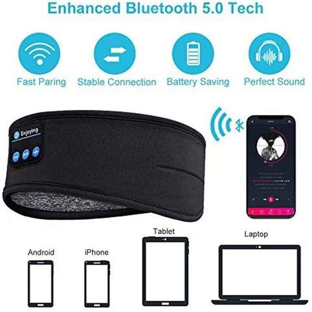 Wireless Headband Headphones Compatible with All Devices for Running Sleeping Music Black.