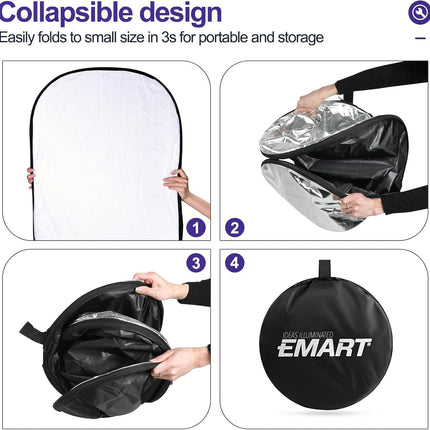 5-in-1 Foldable Light Reflector 60 x 90 cm Large Oval Portable Photo Reflector with Carrying Bag.