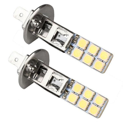 2 pcs H1 LED Headlight Bulbs Kit 6000K Super White 55W Fog Light with 12 SMD 5050 Chips.