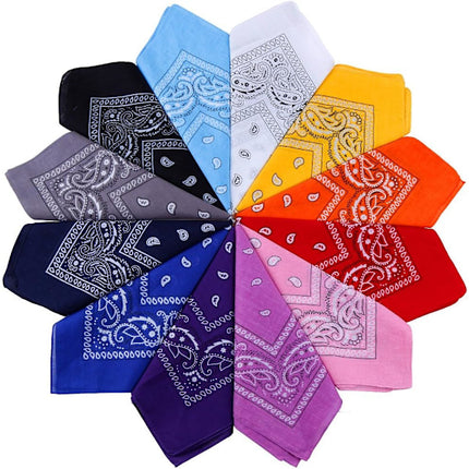 12 Pack Bandana Scarf 54x54cm Unisex Handkerchief 12 Colors.