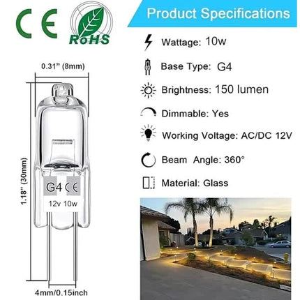 G4 Halogen Bulbs 20-Pack 10W 12V Warm White.